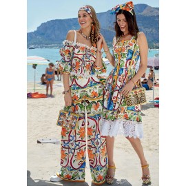 Креп коприна Dolce&Gabbana с цветя на квадрати