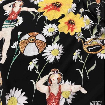 Коприна Dolce&Gabbana маргаритки черен фон